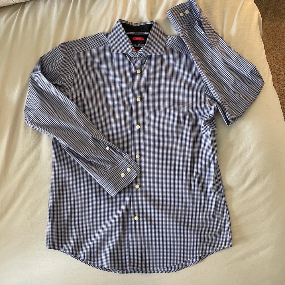 Kenneth Cole Navy Checkered Dress Shirt